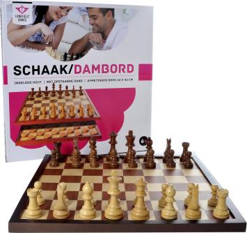 Luxe schaakbord/dambord inclusief schaakstukken en damstenen.