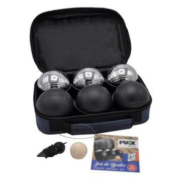 Puck jeu de boules 6 ballen zwart/zilver